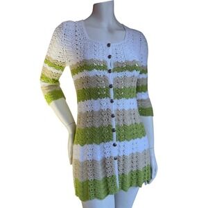 Vintage Handmade Crochet Cardigan Dress Goblincore 3/4 Length Boho Festival S